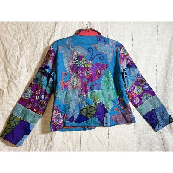 Vintage Patchwork jacket Medium Butterfly aplique sequins cross stitched.  Z - Picture 9 of 12